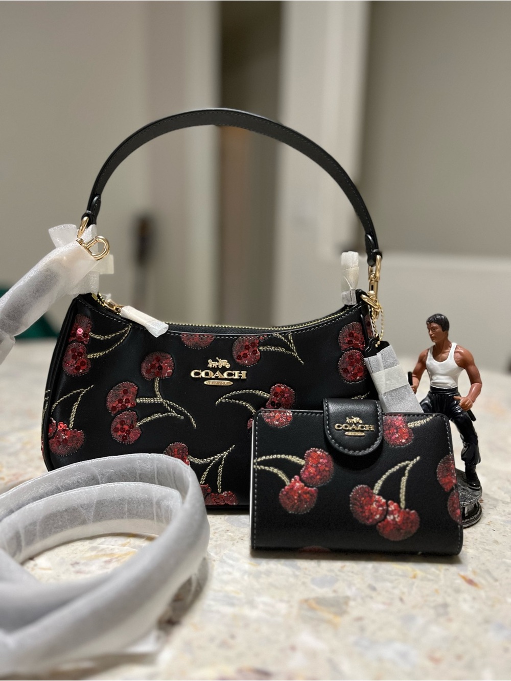 Bundle Coach Teri Shoulder Bag  and wallet With Cherry Print NWT
